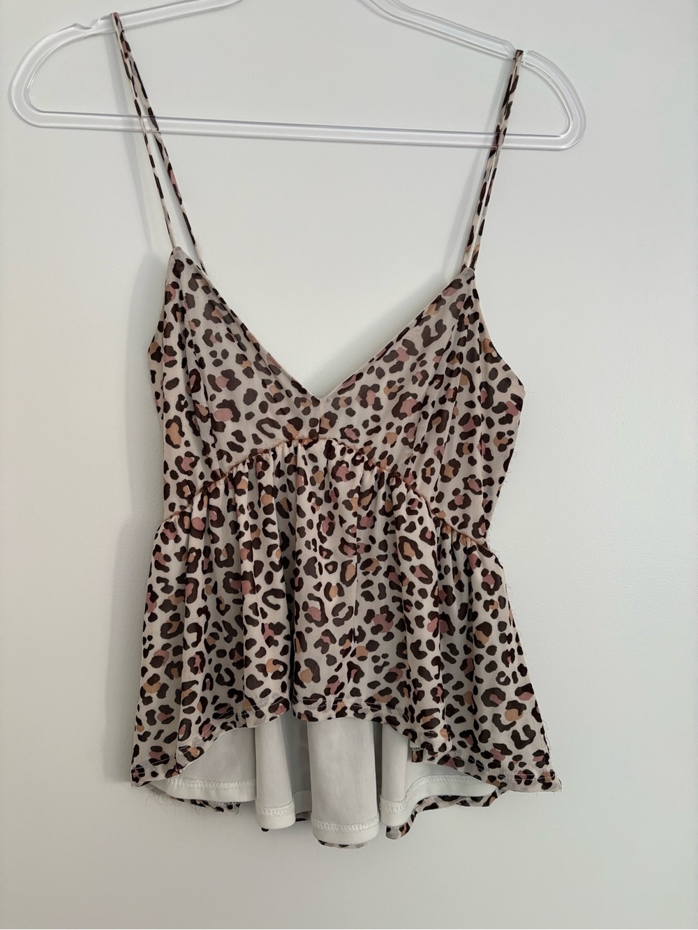 Lulu's Pink and Tan Leopard Print Spaghetti-Strap Peplum Camisole